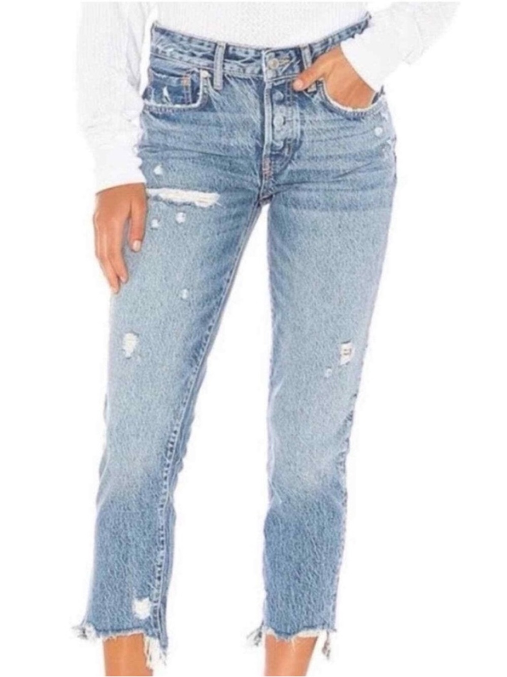 We The Free Women 28 Distressed Denim Button Fly Good Times Relaxed Skinny Jeans